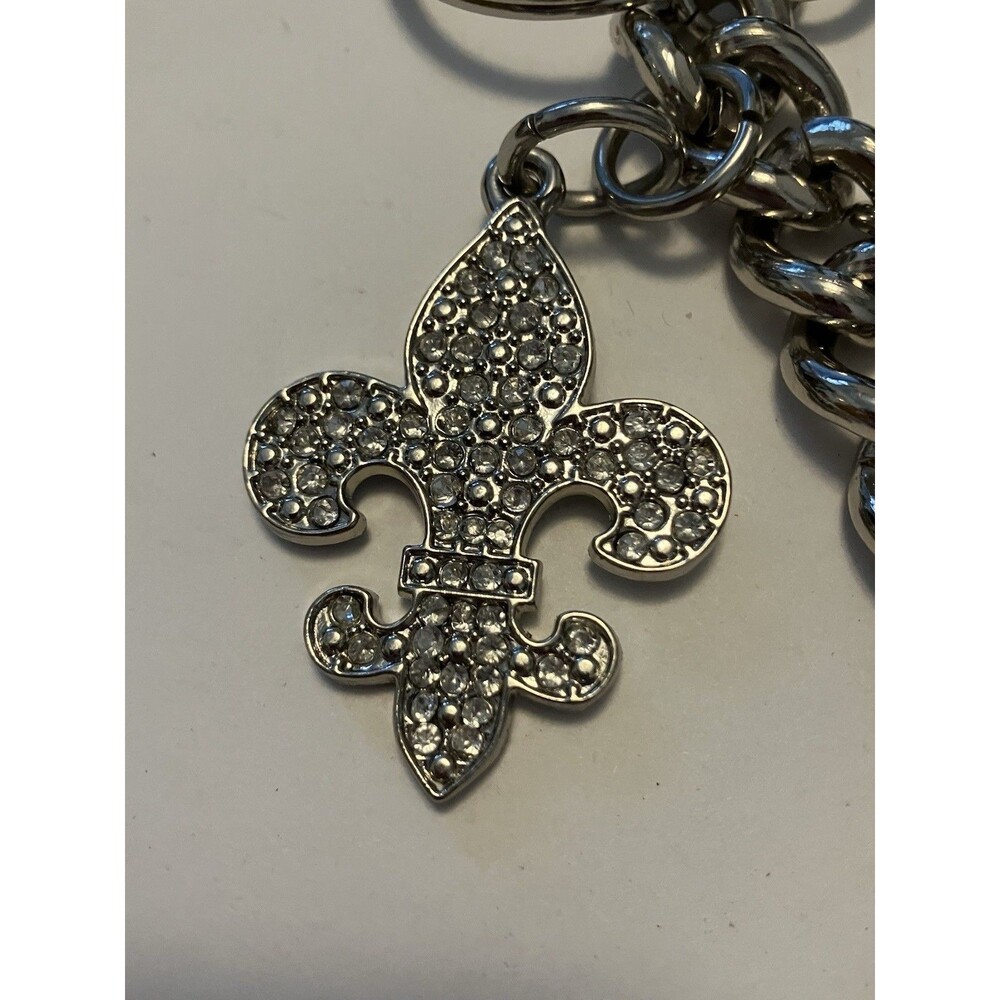 Kathy van Zeeland Silver Tone Fleur de Lis Heart Bag Charm Keychain Purse Fob - Picture 3 of 5